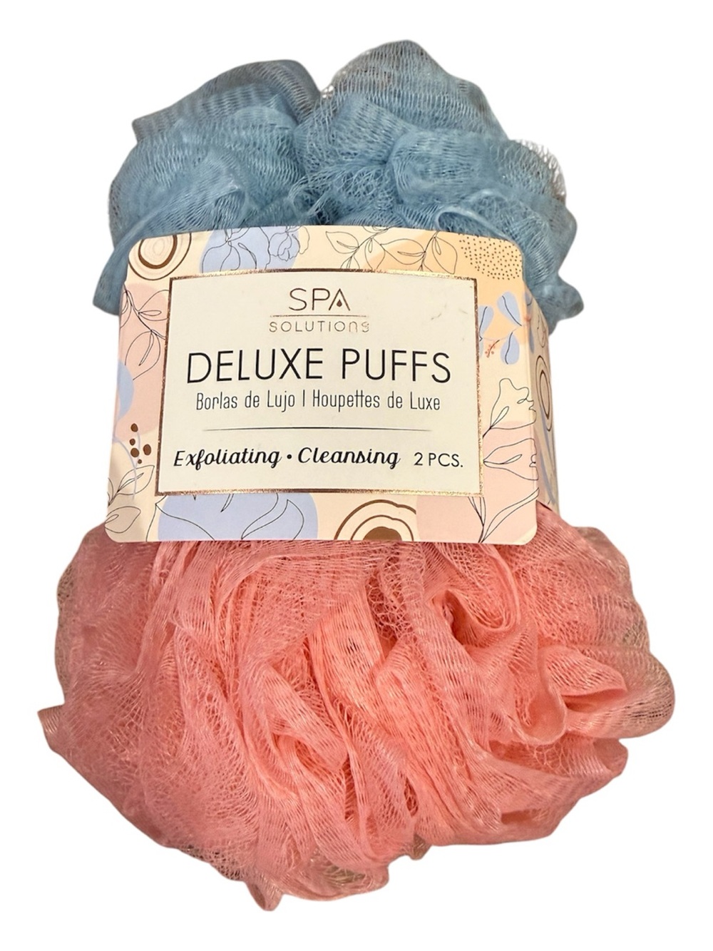 Deluxe Puffs Exfoliating Bath Scrub - Blue & Peach (2 Pack)